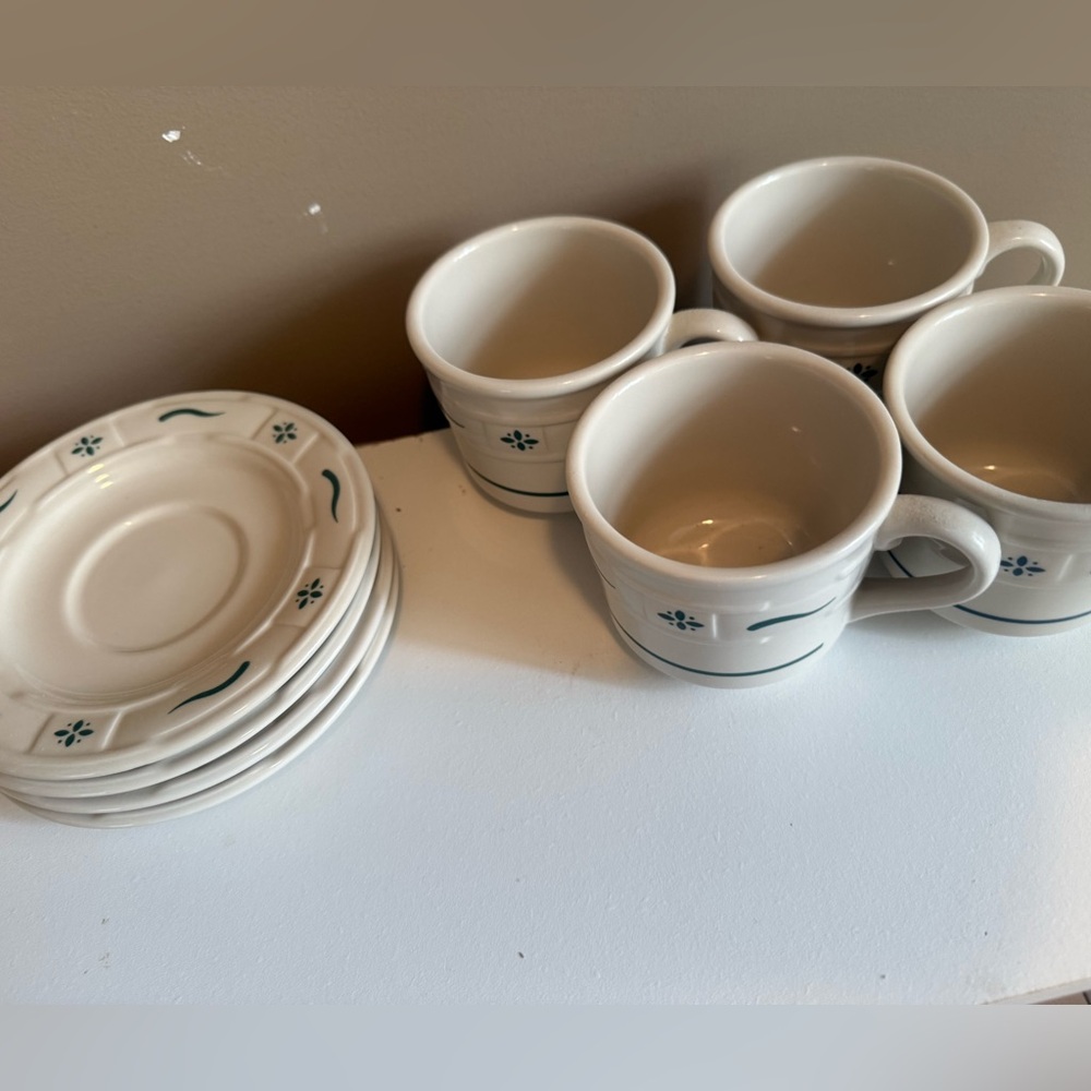 Longaberger Baskets Woven Traditions Heritage Green Teacup and Saucer Set.